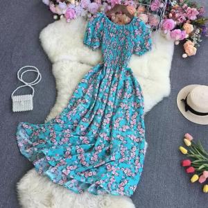 YuooMuoo Chic Fashion Floral Print Long Summer Dress Women Vintage Elastic Waist A-line Party Dress Korean Beach Robes Femme