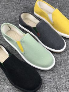 รองเท้าผ้าใบผู้ชายสไตล์ปักกิ่ง ลำลอง แบบสวม ระบายอากาศได้ดี ส้นแบน ผ้าลูกฟูก รองเท้าสไตล์จีนเวอร์ชั่นเกาหลีตัดต่ํา