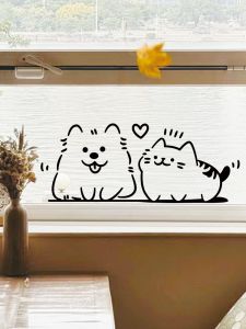 Adorable Animal Cat Dog Window Glass Door Decorative Stickers Kitchen Cartoon Anti-Collision Pet Store Bar Counter Wall Decals