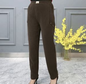 Thickened Fleece High Waist Casual Harlan Pants Womens Mid-aged Mommy Style Spring Autumn Fashion Elastic Waist Loose Fit Long Trousers
