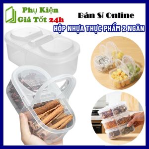 Hộp Đựng Thực Phẩm 2 Ngăn Có Nắp Đậy Ngăn Mùi Để Tủ Lạnh Trong Suốt Tiện Lợi - Khay Đựng Đồ Ăn Hộp Nhựa Chia 2 Ngăn Đựng Thực Phẩm Gia Vị Khô Cao Cấp