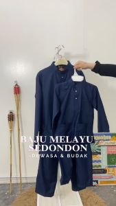PG1 Baju Melayu Dewasa & Budak Sepasang Warna Navy Blue Maroon Yellow Mustard Dark Grey Emerald Green Slim Fit Cotton Raya BMC