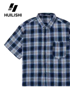 HUILISHI Box Fit Polo for Men Crop Top Cotton Plaid striped Korean style short-sleeved shirt