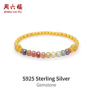 Zhou liu Fu 周六福 S925 Sterling Bạc Vòng đeo tay đính hạt đá quý tự nhiên pha lê Vòng tay co giãn phước lành Fengshui bóng trang sức quyến rũ cho phụ nữ 17cm j1916258