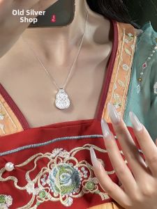 WU YUE JEWELRY | S925 Sterling Silver Chinese-style Hollow Filigree Gourd Pendant Necklace