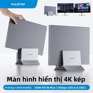 Cổng Kết Nối Đa Năng PULWTOP 11 Trong 1 USB C Dạng Đứng Với 2 Cổng HDMI 4K 60Hz USB A/C 10Gbps Ethernet Và PD Dành Cho Laptop Type-C