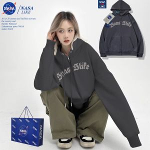 NASA Collaboration Thin Hooded Pullover Zippered Cotton-Wool Blend Casual Jacket for Men and Women Fashionable Versatile Loose Type
