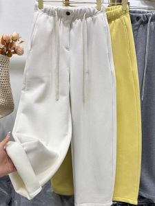 High Waist Drawstring Wide Leg Casual Pants Womens Elastic Waist Loose Fit Straight Cut Trousers Autumn Winter Fashion