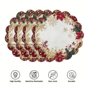 VIKAMA 4-Piece Christmas Pine Branch & Berry Placemats Family Gathering Christmas Party Theme Table Decor & Accessories