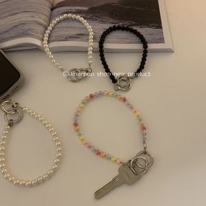 Kknar Colorful Thin Beaded Mobile Phone Lanyard Sweet Cool Ins Style Keychain Girl Heart Anti-Fall Loss Prevention Popular Hanging Ornament