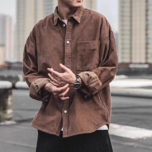 Big Sale Leak-Picking Corduroy Shirt Mens Long Sleeves Autumn Japanese Casual Loose Fall and Winter Heavy Weight Thick Shirt Coat