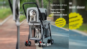 【SG Seller】Double-layer Pet Stroller Dog Cat Outdoor Portable Folding Stroller with Detachable Carrier Strolling Cart