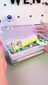 Transparent Plastic Pencil Box School Stationery Supplies Large Capacity Waterproof Storage Box