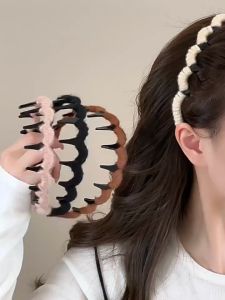 🔥IVY knitted yarn wave headband high-end fluffy headband womens face washing headband solid color toothed non-slip headband hairband hair accessories