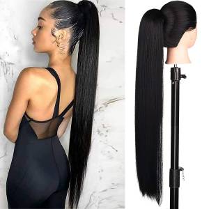 Ponytail Wig Fashion Style Drawstring Straight Hair Double Ponytail Long Straight Hair Wig Photography Artifact Nightclub Singer Performance