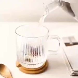 KEMORELA 1/2PCS Vertical Grain Glass Coffee Cup 350ML Water Cup With Handle Suitable Iced Coffee Juice Cup Valentines Day Gifts