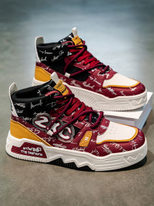Mens High Top Shoes 2025 New Style Red Casual Sports Leisure Board Shoes for Youth Trendy Shoe Wear Resistant Rubber Outsole