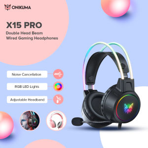 Onikuma X15 PRO Gaming Headphones RGB Head Beam with Mic 3.5mm HiFi Wired Earphones Durable Stereo Surround RGB Gaming Headset With Mic Gaming Headsets for Laptop PS4 Xbox Phone