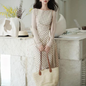 PIAOYA | French Vintage Dots Sleeveless Waist-Tie Slim Dress