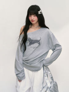 Áo Thun Cotton Tay Dài in Hình Chú Chó Weekendhub Dành Cho Nữ Dáng Rộng Cổ Tròn Phong Cách Mỹ Cổ Điển Mặc Đi Làm