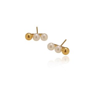 Danity Pearls with Gold Bead Stud Earrings • 316L Stainless Titanium Steel Waterproof Non-Tarnish Hypoallergenic Fashion Post Stick Earring For Women ER388