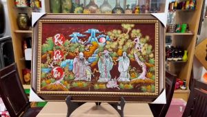 Tranh sơn mài Thanh Bình Lê- PHÚC LỘC THỌ đắp nổi hàng xuất khẩu  size 50x80cm ( tặng kèm khung)