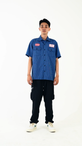TENDENCIES Blue Stripe Sunset Industry Work Shirt Kemeja Kerja