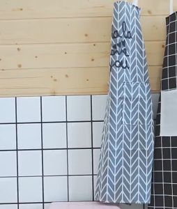 Korean Style Kitchen Apron Cotton Linen Adjustable Strap Cooking Aprons with Pocket / Baju Apron Dapur