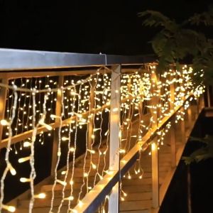 HOMEMORY Solar christmas lights outdoor waterproof Icicle Curtain Light Fairy String Lights Eaves Decor