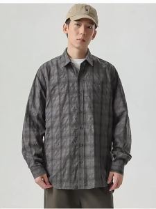 Wood soon | Loose Plaid Collared Shirt Mens