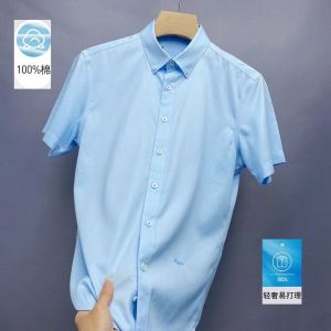 Accessible Luxury Anti-Wrinkle High-Count Pure Cotton Embroidery Fine Plaid First-Line Brand Tail Single Cut Label Short Sleeve Shirt Shirt Summer Mens Clothing