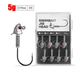 MrLurion 15pcs 5g 7g 10g 14g jig head hook fishing artificial soft lure worm bait for bass pike trout hook with screw head