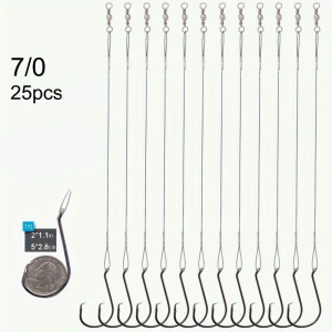 25pcs Saltwater Circle Hooks with Steel Wire Leader 10/0-1/0 Steel Circle Hook Rigs Circle Fishing Hooks Rig for Catfish Bass