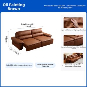 Premium Retro Bauhaus Genuine Leather Electric Smart Sofa Bed