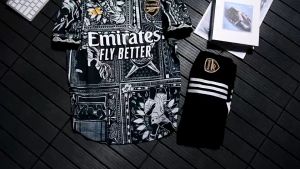 Áo Đá banh Arsenal 2024 - Bộ Quần Áo Bóng Đá CLB ARS Arsenal đen họa tiết độc đáo mới - Vải gai thái cao cấp