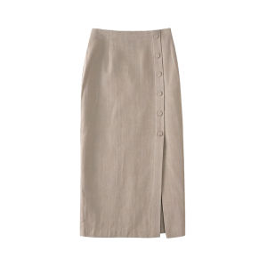PIAOYA | Chân Váy Bút Chì Cao Waisted Khe Dài Mới Mùa Hè Cotton và Linen