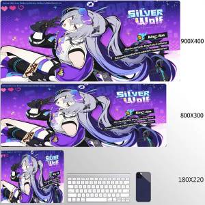 Bandai | Silver Wolf Blade Game Honkai Star Rail Mouse Pad Large Desk Mat Keyboard Ergonomic Office Rubber PC Non-slip Anti-fray Mousepad