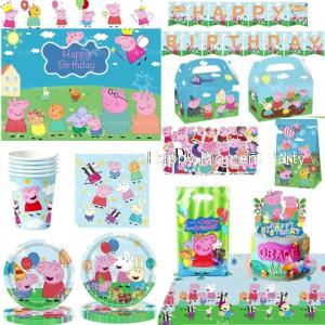 Hasbro | Bộ Dụng Cụ Trang Trí Tiệc Sinh Nhật Gia Đình Chủ Đề Heo Hoạt Hình: Khăn Trải Bàn Cốc Đĩa Khăn Ăn Phông Nền Banner Quà Tặng Thôi Nôi