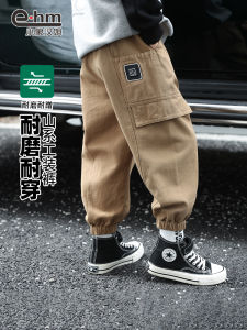 Casual Cotton Workwear Pants for Boys Mid-Term Autumn Fashionable Korean Style Childrens Clothing Elastic Waist Long Trousers