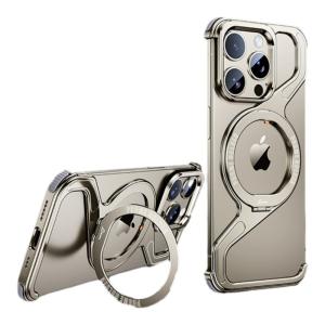 xilixili | Aluminum Alloy Metal iPhone 15 Pro Max Case Z-Shaped Frameless Protective Cover Stand Shell Heat Dissipation Magnetic Simple 2024 New Model