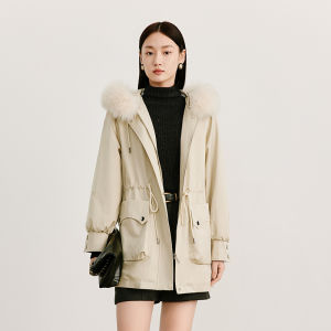 Yigue | Thickened Warmth Mid-length Overcoat Fox Fur Collar Small Figure