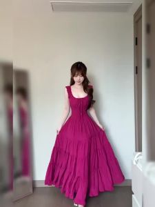 CHANGTONG | Summer Travel Beach Vacation Style Unique Aesthetic Waist-accentuating Long Dress