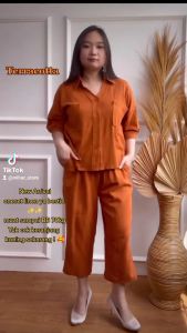 Mihar Store / COD 1322 - Setelan Wanita Kemeja & Celana Panjang Line Polos