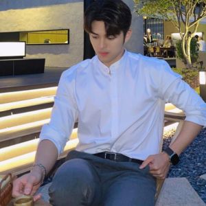 Áo Sơ Mi Nam Tay Giữa Cao Cấp Mùa Xuân Hè Mới Áo Sơ Mi Cổ Polo Tay Lửng Năm Nút Thường Ngày Thoáng Khí Cho Thanh Thiếu Niên