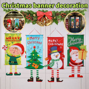 Christmas Garland Hanging Flag Santa Snowman Background Decorated Flag Door Curtain Home Festival Decoration Banner