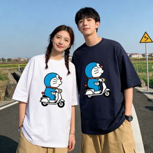 52TOYS | 2026 Summer Doraemons Cartoon Printed Short Sleeve Pure Cotton T-shirt Couple Tees Classic Casual Family Matching Outfits Tops