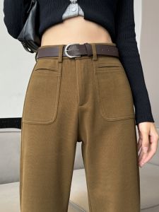 QIAOMIDUO | Autumn Winter Thickened Woolen Pants For Women High Waist Straight Leg Loose Fit姜黄色 slimming Casual Long Trousers