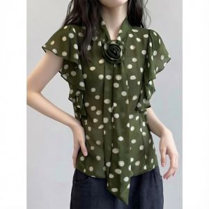 AIYITI | French Style Polka Dot Butterfly Sleeves Big Size Blouse