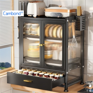 Cambond ชั้นวางจาน 2ชั้น ตู้เก็บจาน ที่คว่ำจานกันฝุ่นและกันแมลง ความจุขนาดใหญ่ เคลือบสีดำ ที่คว่ำจานชาม— สีดำ/สีขาว