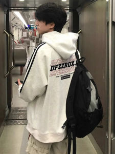 Retro American Trendy Brand Hooded Fleece Lined Pure Cotton Sweatshirt Mens Heavyweight Autumn Winter Outerwear with Three Bars
